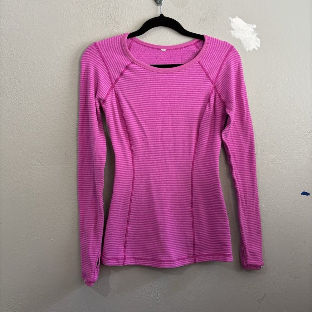 Lululemon Pink Long  Sleeve Kanto Reversible Warm Striped Shirt Running Size 4